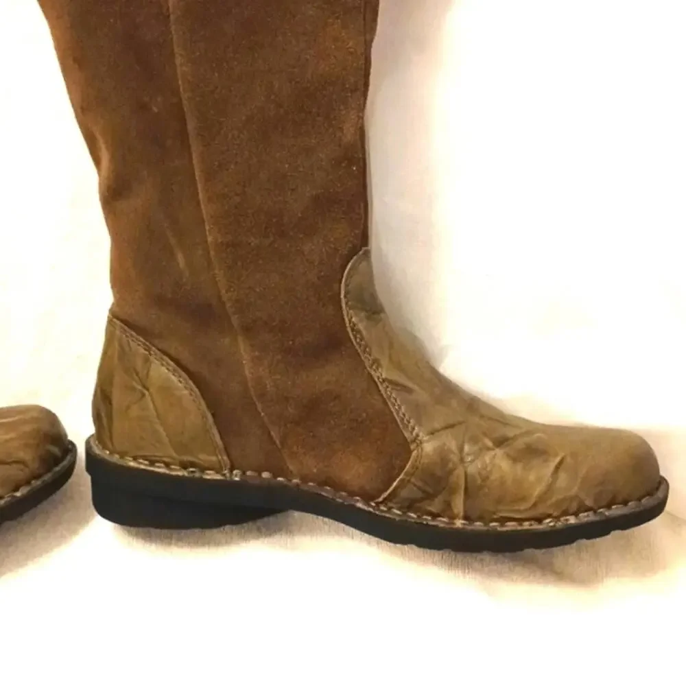 Clarks Leather Suede‎ Knee High Riding Boots Sz 9M COMFORT Sole BOHO KHAKI BROWN